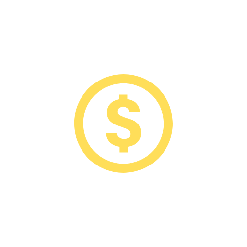 A yellow circular icon with a dollar sign inside, centered on a solid white background.