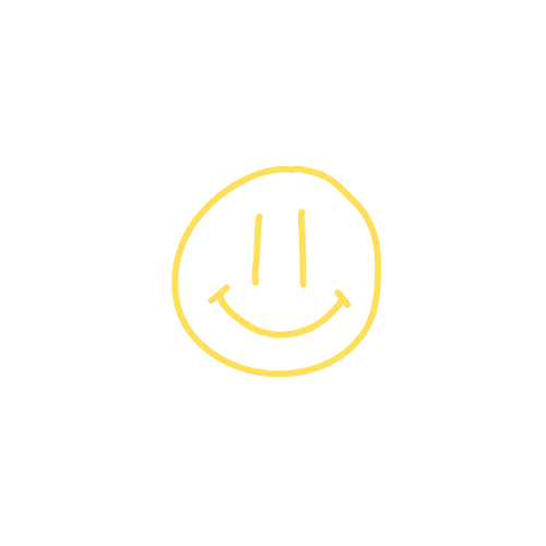 A minimalist yellow smiley face line drawing centered on a solid white background.